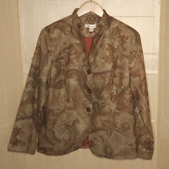 Coldwater Creek Womens Petite Rust Orange Cream Paisley Tapestry Blazer 8P - Picture 1 of 8